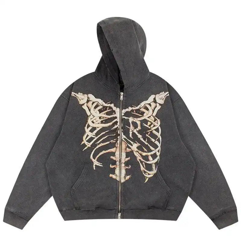 2000s Dark Skeleton Zip Up Hoodie