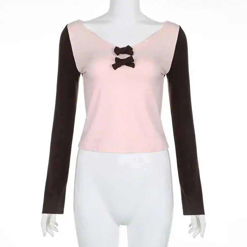 2 Tones Long Sleeve Crop Top