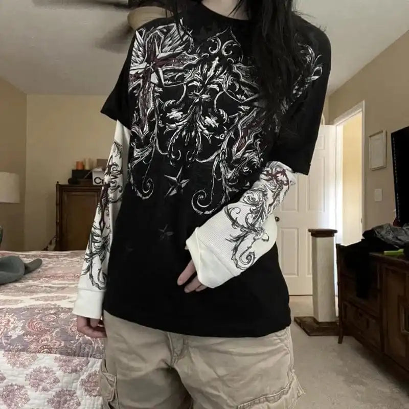 Gothic Print Y2K Shirt