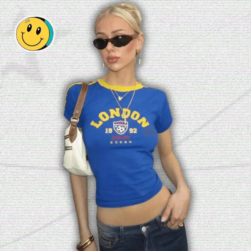 London Y2k Blue Baby Tee