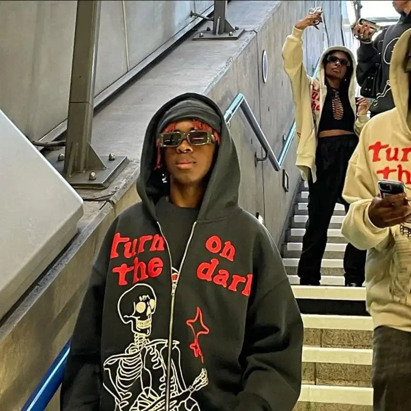 Skeleton Hoodie Zip Up Y2K