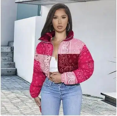 Y2K Bandana Print Puffer Jacket