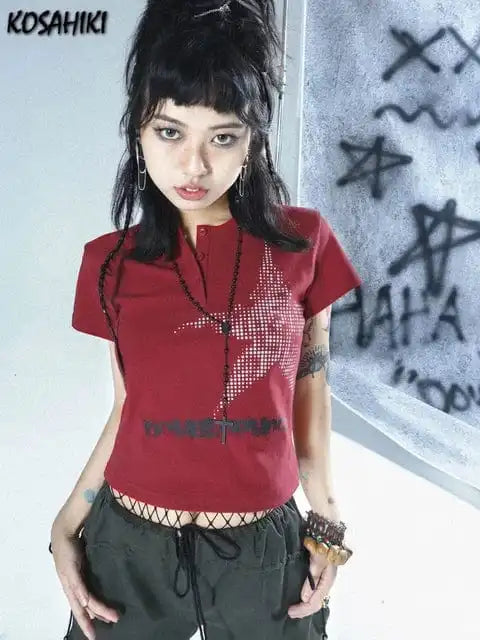 Y2K Graphic Star Crop Top Tee