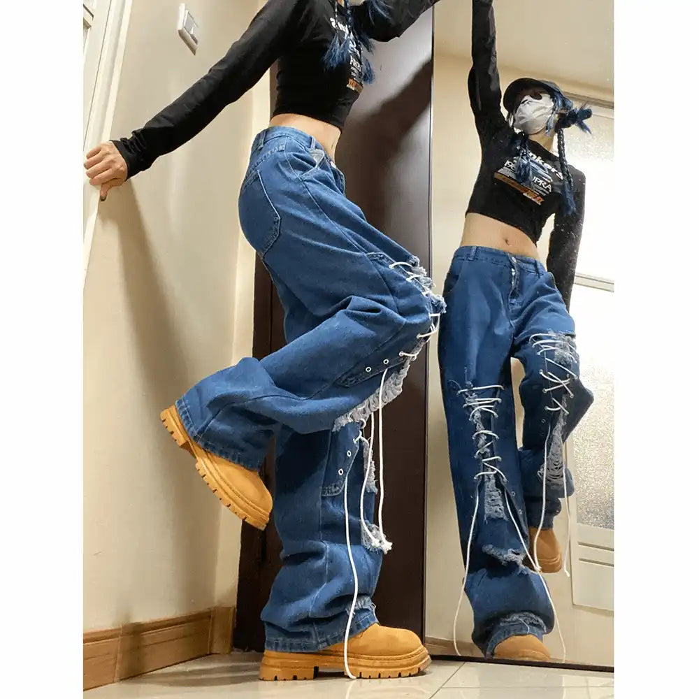 Y2K Lace Up Jeans