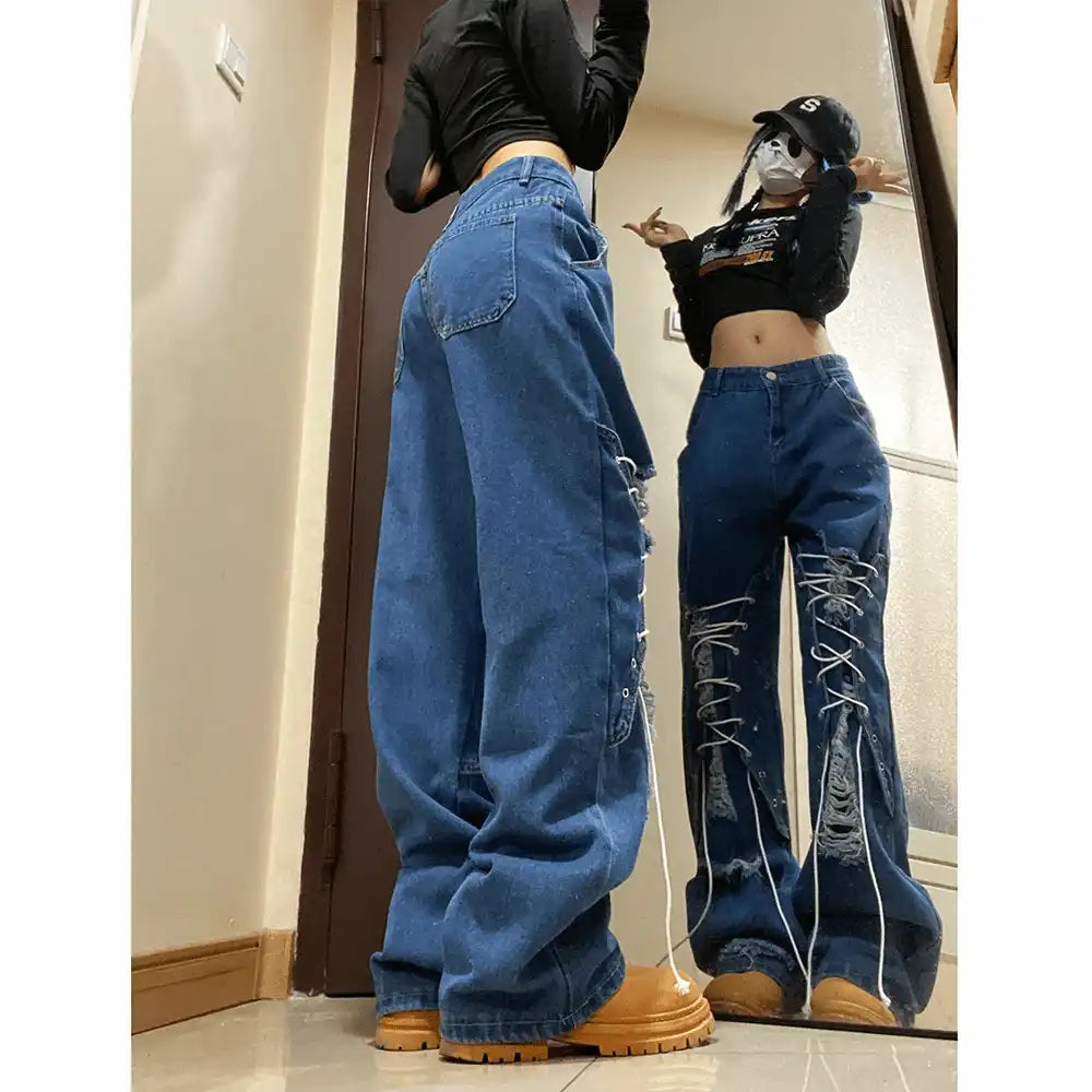 Y2K Lace Up Jeans