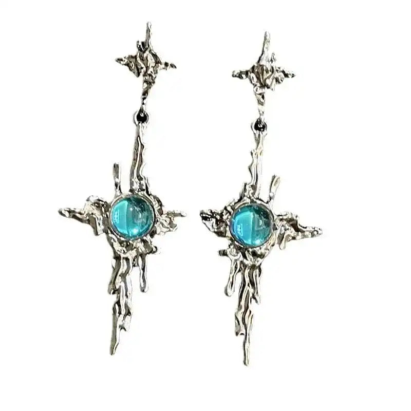 Y2K Melting Gem Cross Earrings