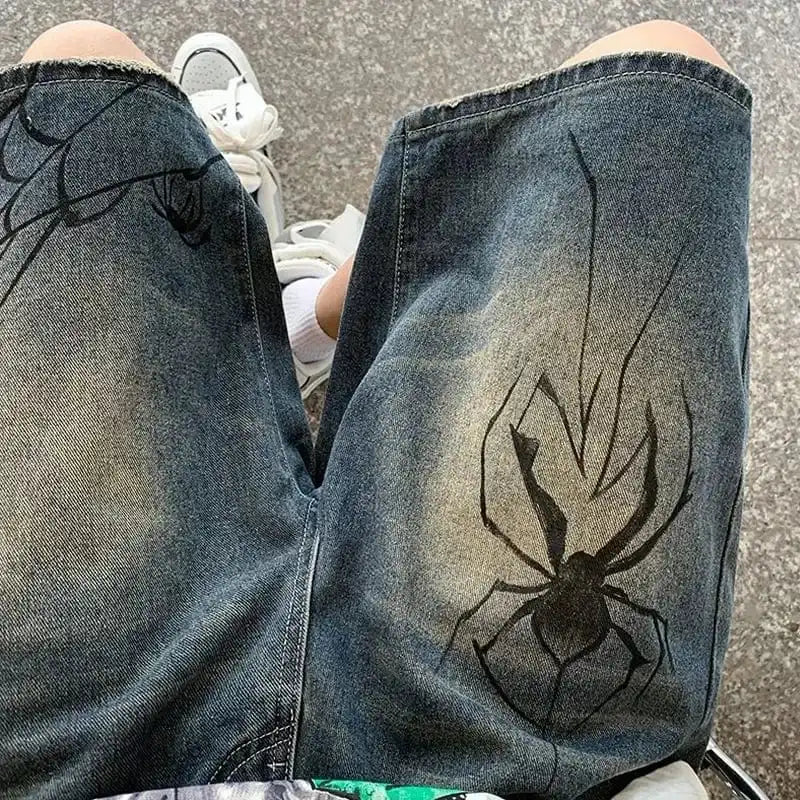 Y2k Spider Printed Jorts